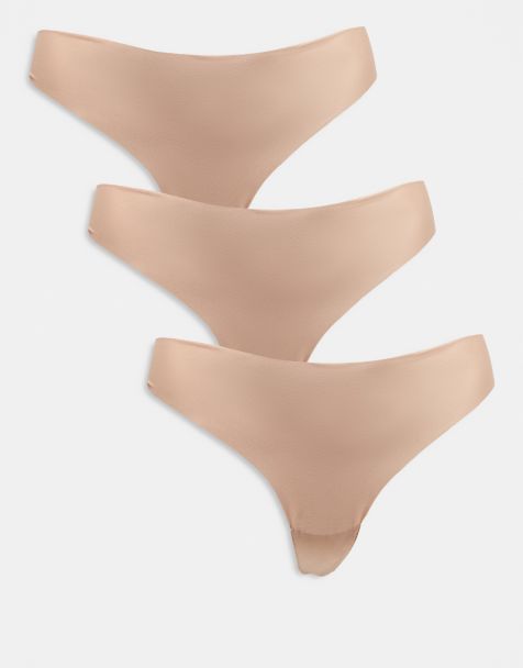 ASOS DESIGN Curve 3 pack no vpl thong in beige