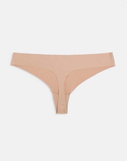 ASOS DESIGN Curve – Zestaw 3 par niewidocznych pod ubraniem beżowych stringów, 2 z 3