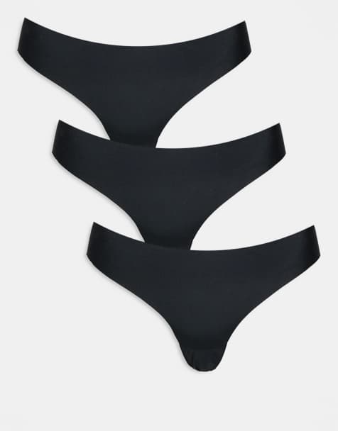 ASOS DESIGN Curve 3 pack no vpl thong in black