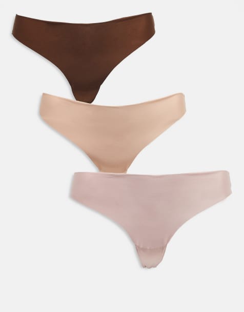 ASOS DESIGN Curve 3 pack no vpl thong in neutrals