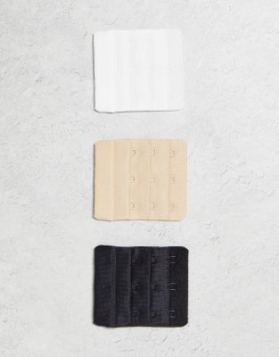 ASOS DESIGN Curve – Zestaw 3 przedłużek zapięcia do biustonosza w kolorze białym, beżowym i czarnym