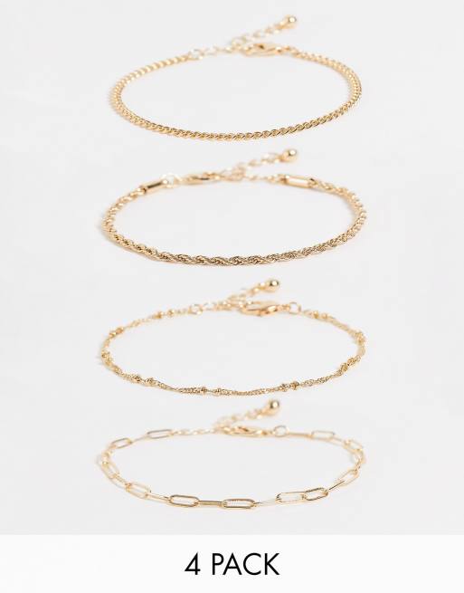ASOS DESIGN Curve – Zestaw 4 bransoletek łańcuszkowych w kolorze złotym