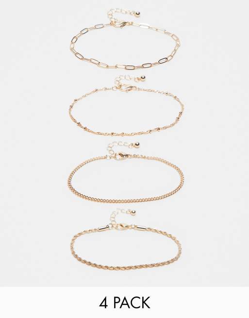 ASOS DESIGN Curve – Zestaw 4 bransoletek łańcuszkowych w kolorze złotym