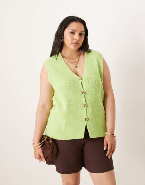 ASOS DESIGN Curve slub knit relaxed fit waistcoat in lime