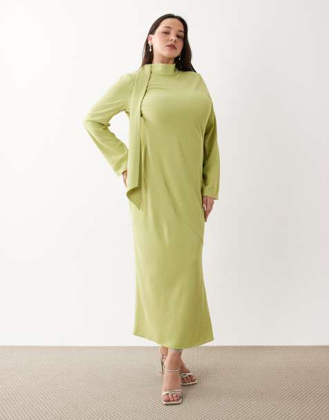 ASOS DESIGN Curve – Zielona sukienka maxi z zabudowanym dekoltem i szalikiem - view 1