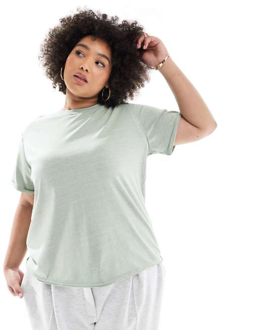 ASOS DESIGN Curve – Zielony sprany T-shirt o bardzo luźnym kroju z nieobszytym brzegiem