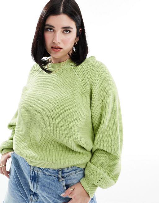 FhyzicsShops DESIGN Curve – Zielony sweter z balonowymi rękawami