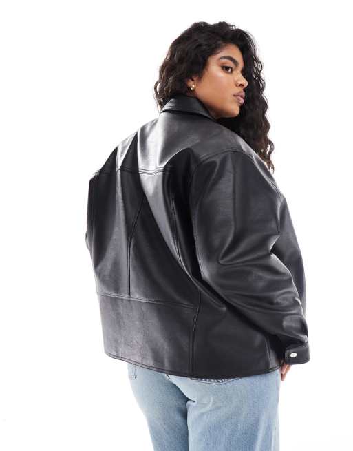 ASOS DESIGN Curve zip front leather look harrington jacket