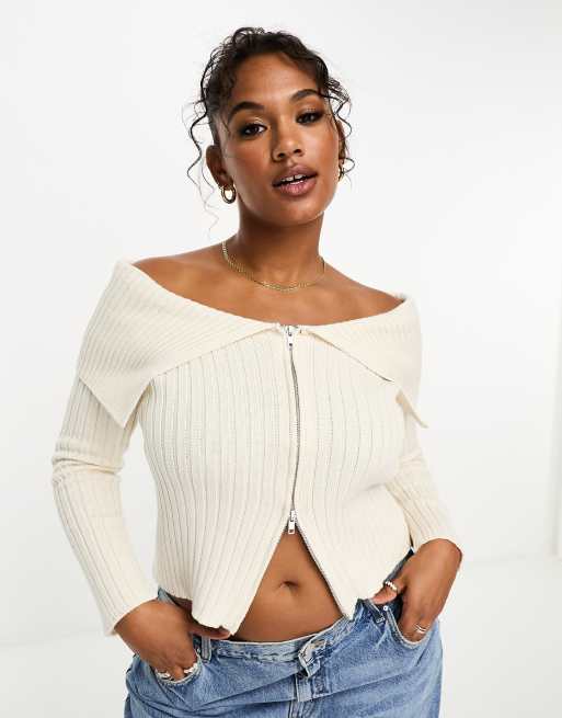 ASOS DESIGN cardi and bralette two-piece in cream stripe