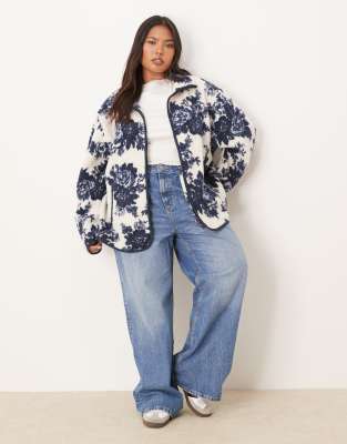 Asos Curve Asos Design Curve Zip Up Borg Fleece In Blue