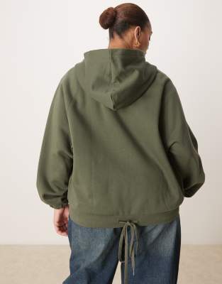 Asos Curve Asos Design Curve Zip Up Hoodie With Tie Hem In Green