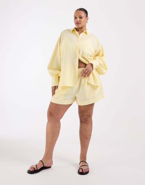 ASOS DESIGN Curve – Żółte wciągane szorty w kratkę vichy - view 1