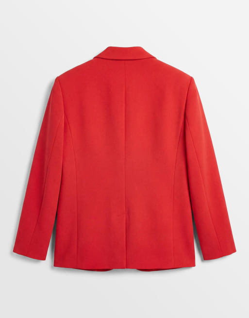 ASOS DESIGN Curve – Zweireihiger Blazer in Rot mit betonter Schulterpartie, 6 von 8