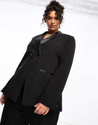 ASOS DESIGN Curve - Zweireihiger Smoking-Blazer in Schwarz