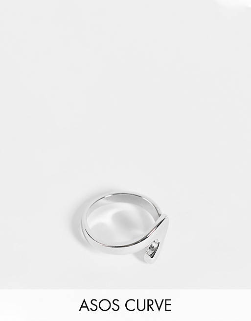 ASOS DESIGN Curve – Zygzakowaty pierścionek na kciuk w kolorze srebrnym