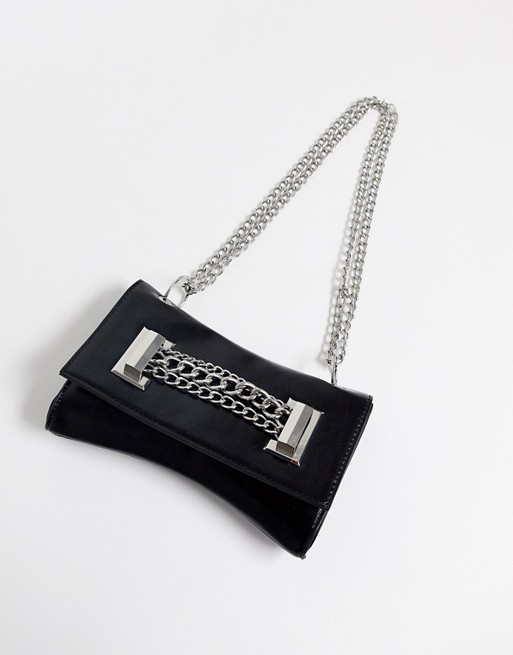 ASOS DESIGN curved 90s bag with multi chain detail
