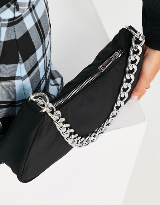 ASOS DESIGN curved 90s shoulder bag with chain strap in black