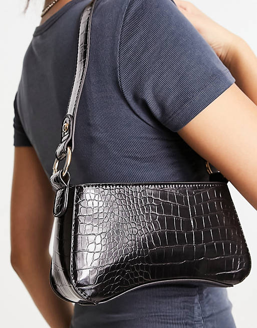 ASOS DESIGN curved base 90s croc shoulder bag in black