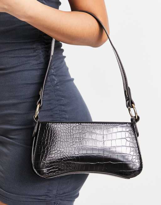 ASOS DESIGN black croc effect shoulder bag with chunky chain