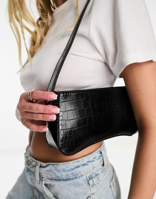 ASOS DESIGN curved base 90s croc shoulder bag in black ASOS