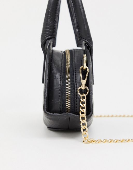 ASOS DESIGN black croc effect shoulder bag with chunky chain