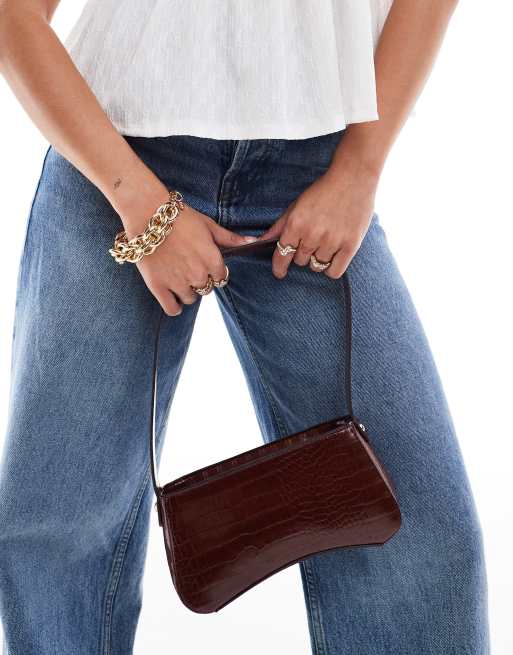 ASOS DESIGN curved base shoulder bag in chocolate, 2 of 4