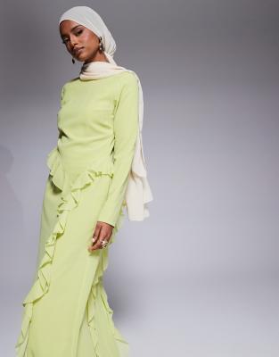 ASOS DESIGN curved drape detail maxi dress in lime green