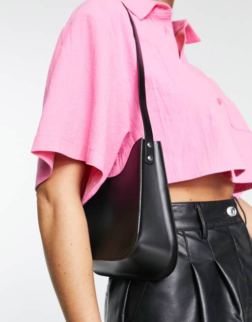 COS Curved Leather Shoulder Bag in Black