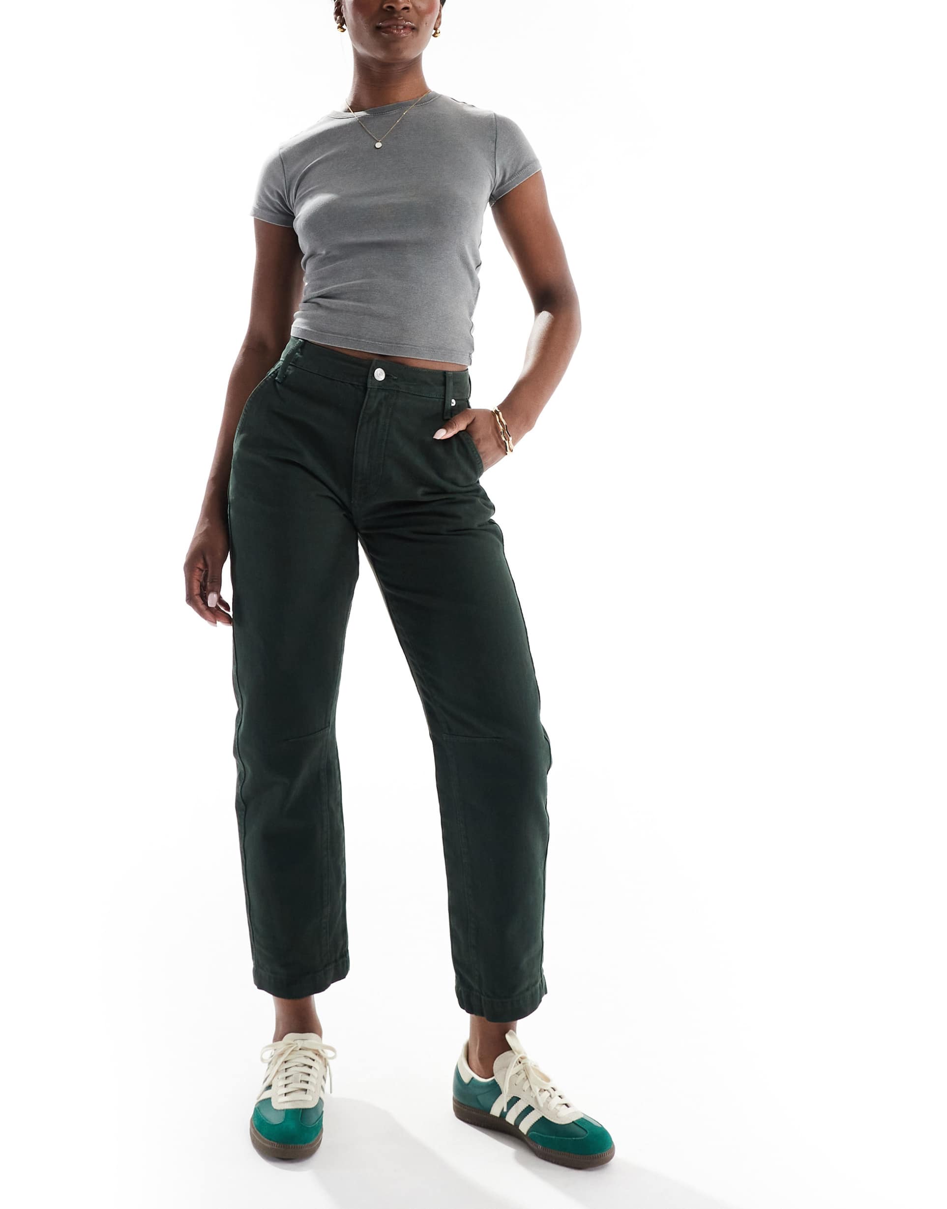 asos design curved leg jeans in khaki