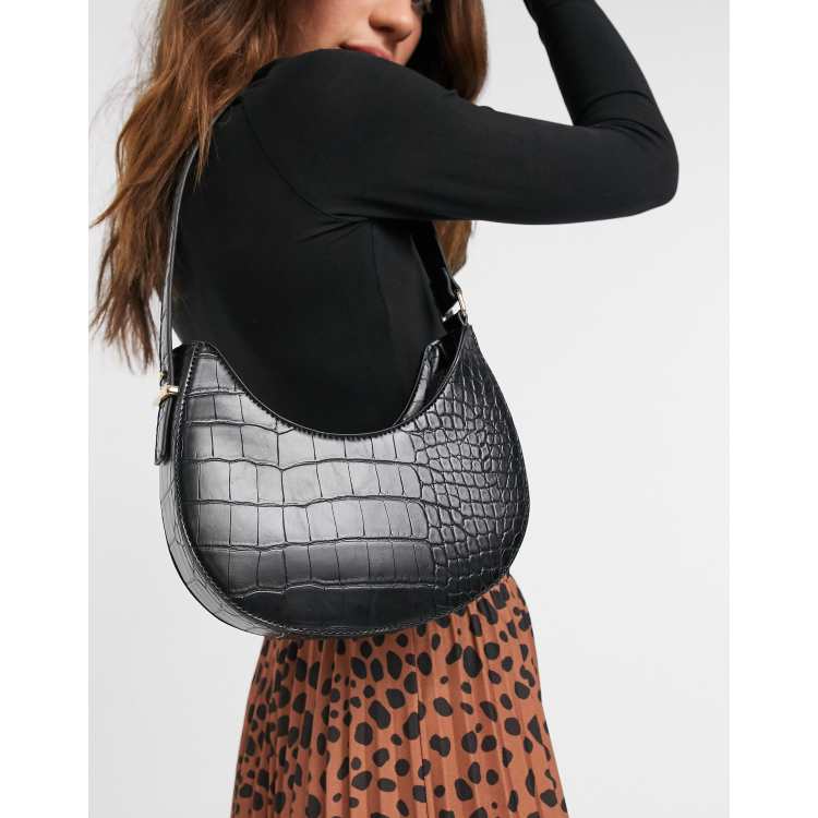 ASOS DESIGN black croc effect shoulder bag with chunky chain