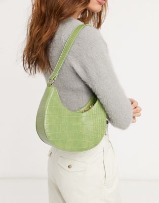 ASOS DESIGN curved shoulder bag in green croc with long strap - ASOS Price Checker