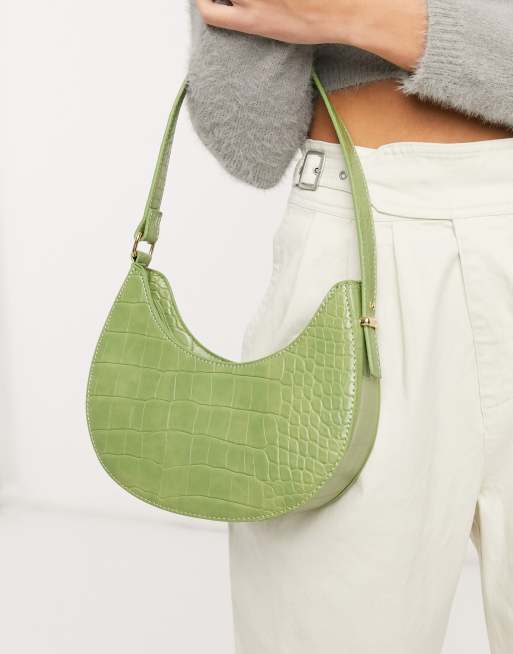 ASOS DESIGN ruched croissant shoulder bag with lizard panel in cream