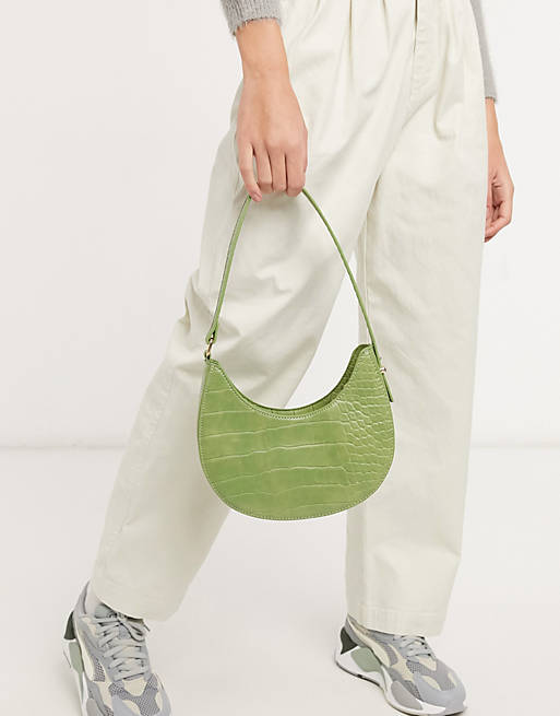 ASOS DESIGN ruched croissant shoulder bag with lizard panel in cream