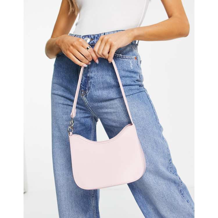 ASOS DESIGN curved shoulder bag with chain link strap in baby pink