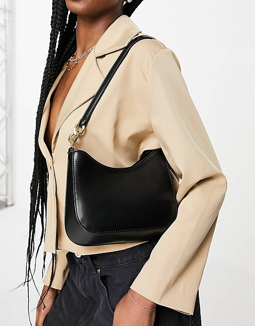 ASOS DESIGN curved shoulder bag with chain link strap in black | ASOS