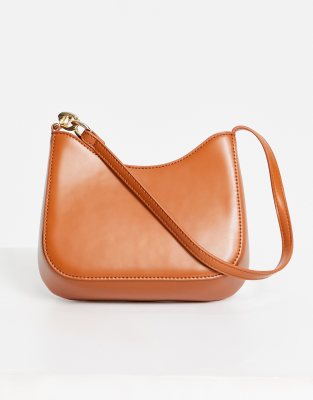 ASOS DESIGN curved shoulder bag with chain link strap in tan