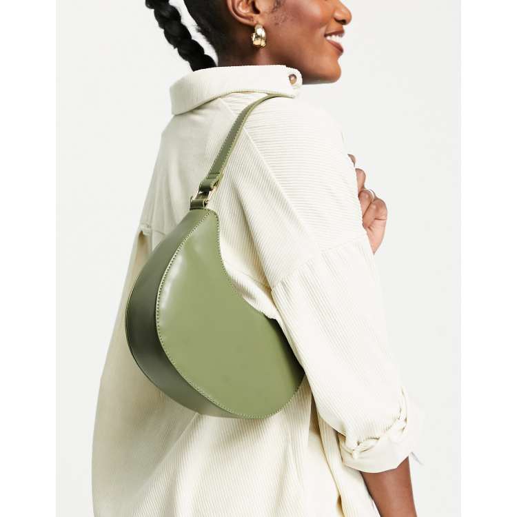 ASOS DESIGN suede tote bag with buckle in khaki green