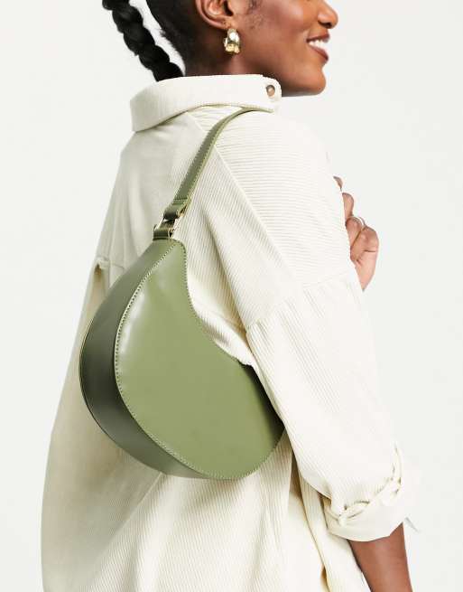 ASOS DESIGN curved shoulder bag in green croc with long strap