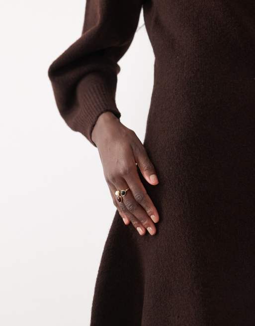ASOS DESIGN curved sleeve mini dress in chocolate, 3 of 4