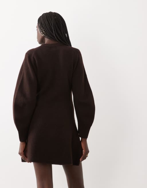 ASOS DESIGN curved sleeve mini dress in chocolate, 4 of 4