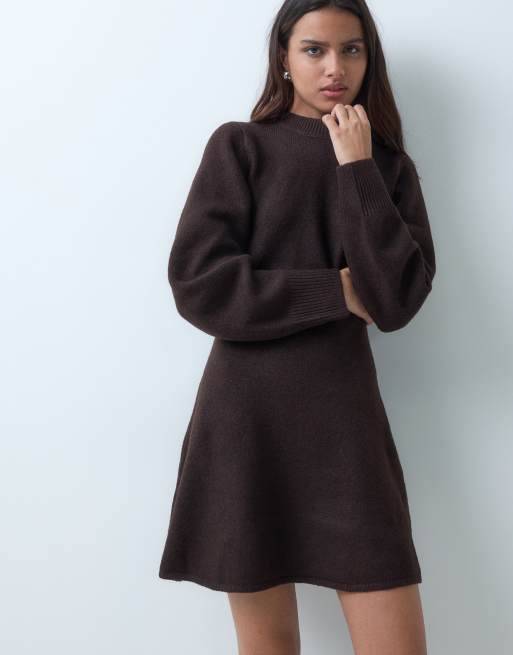 ASOS DESIGN curved sleeve mini dress in chocolate, 5 of 5