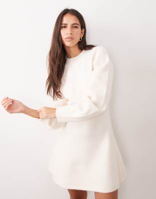Asos Design Curved Sleeve Mini Dress In Neutral