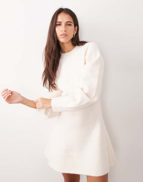 ASOS DESIGN curved sleeve mini dress in cream