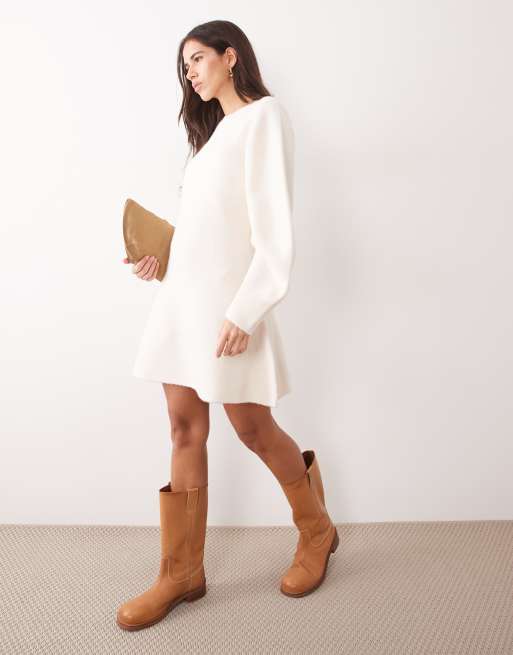 ASOS DESIGN curved sleeve mini dress in cream, 2 of 4