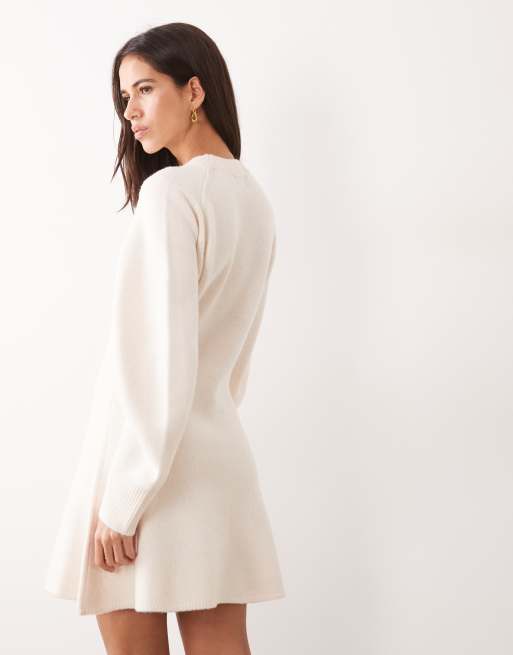 ASOS DESIGN curved sleeve mini dress in cream, 4 of 4