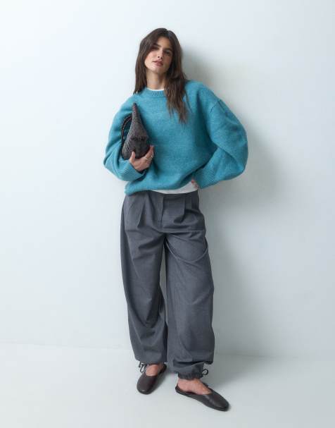 ASOS DESIGN curved sleeve oversized jumper in teal - view 1