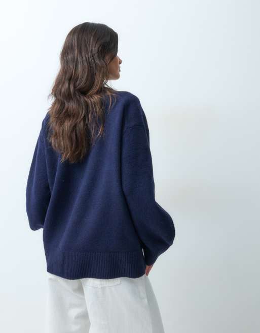 ASOS DESIGN curved sleeve oversized sweater in navy, 4 of 4