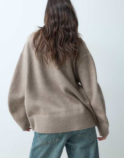 ASOS DESIGN curved sleeve oversized sweater in taupe, 4 of 4