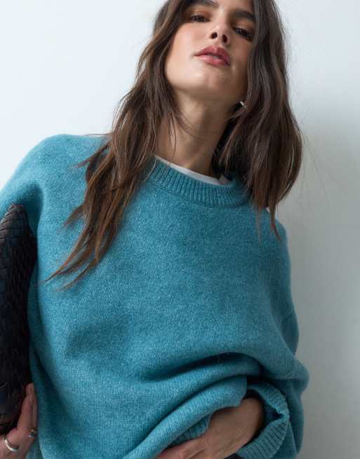 ASOS DESIGN curved sleeve oversized sweater in teal, 2 of 4