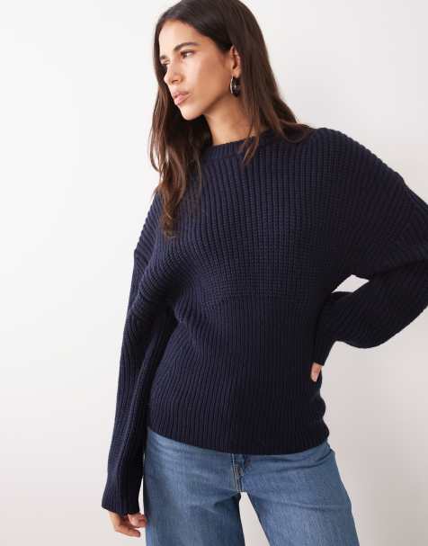ASOS DESIGN curved sleeve waisted sweater in navy - view 1